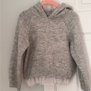Zara Girls Gray Hooded sweater with white polka dot tulle fringe